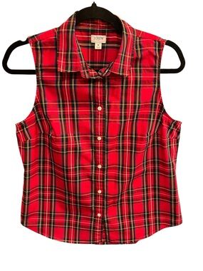 J.Crew Tartan Red Plaid Sleeveless Top - Medium